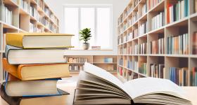 Stacks of books in a library